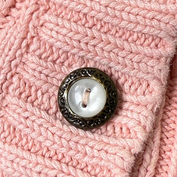 Vintage 90s Y2k Pink Cable Knit Cardigan Sweater Coquette Dolly Dollette S M - Picture 5 of 8